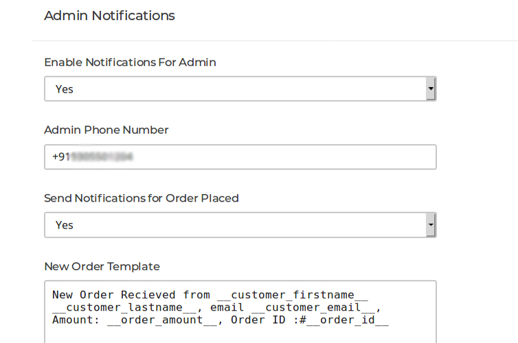 Admin Notifications Configuration- Bagisto SMS